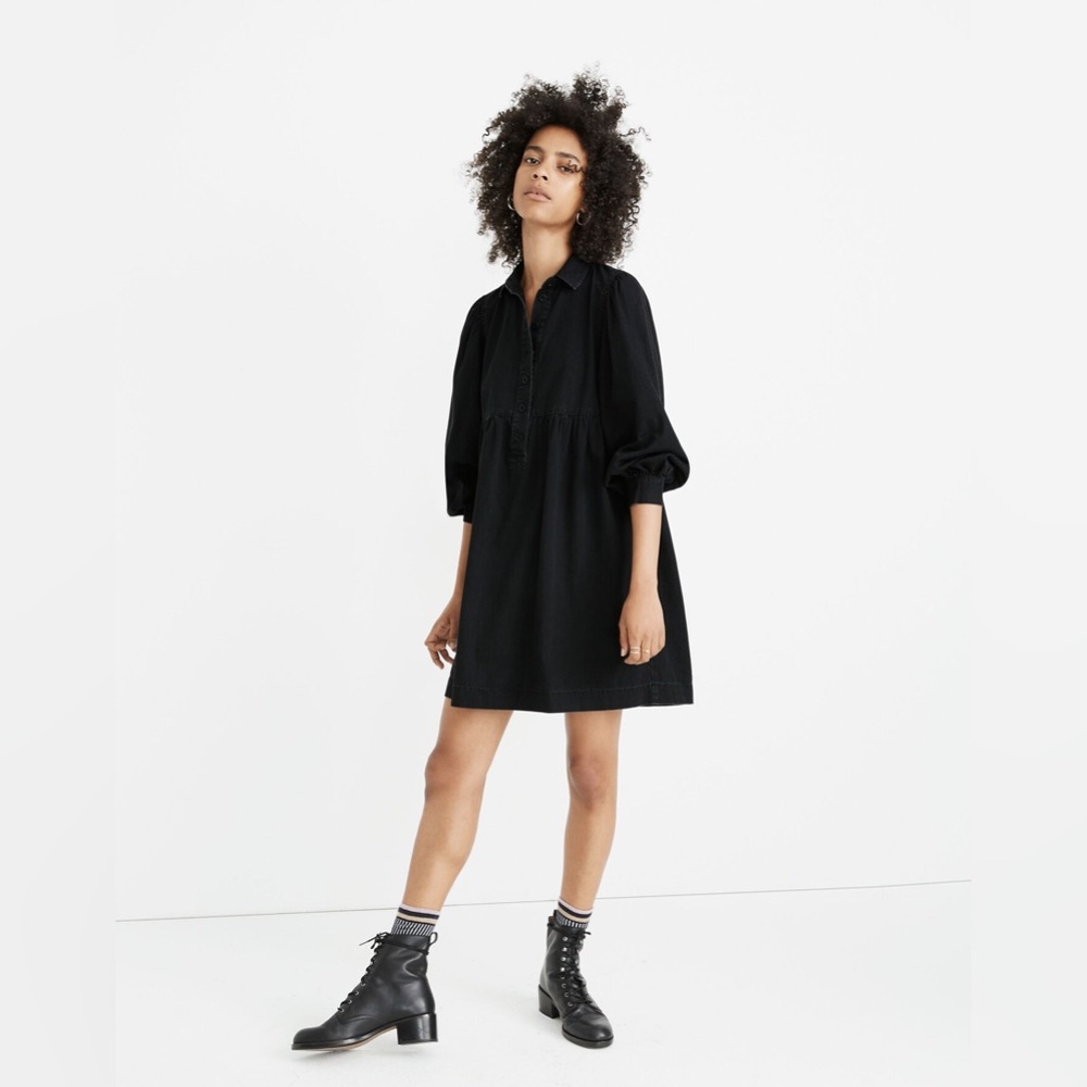 NWOT Madewell Denim Babydoll Shirtdress in Washed Black - Medium
